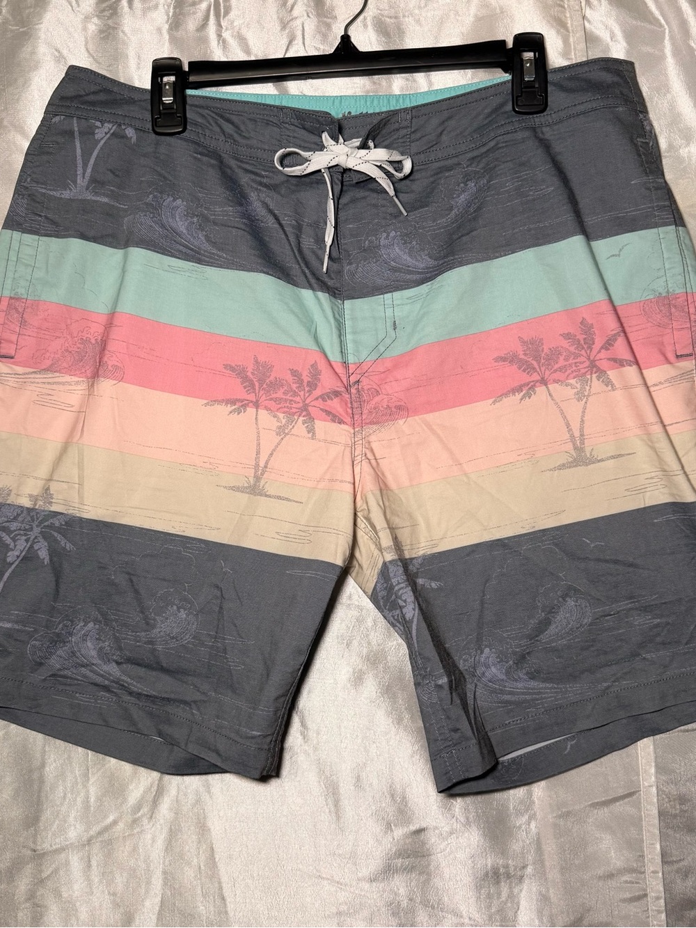 Goodfellow & Co Gray Board Shorts with Mint, Coral & Cream Stripes size 36